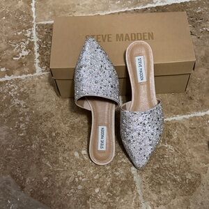 Steve Madden Silver Rhinestone Pointed Mules